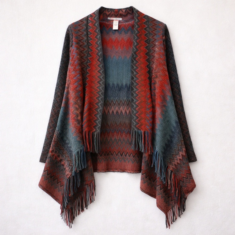Western Knit Cardigan Shawl Fringe Chevron Fringe Witchy Artsy Boho Soft